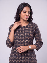 Black Hand-Block Printed Cotton Kurta