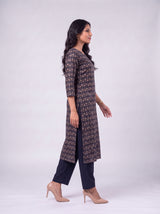 Black Hand-Block Printed Cotton Kurta