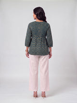Green Hand-Block Printed Cotton Top