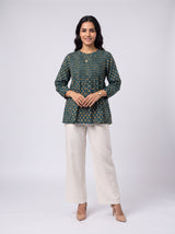 Green Hand-Block Printed Cotton Top