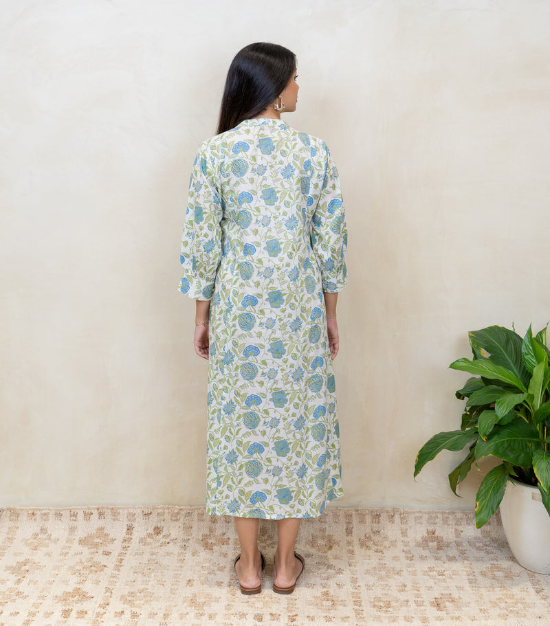 Cotton Hand Block Printed Dress - Offwhite