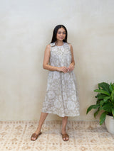 Cotton Hand Block Printed Dress - Beige