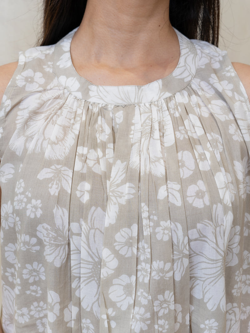 Cotton Hand Block Printed Dress - Beige