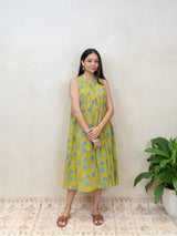 Cotton Hand Block Printed Dress - Yellow