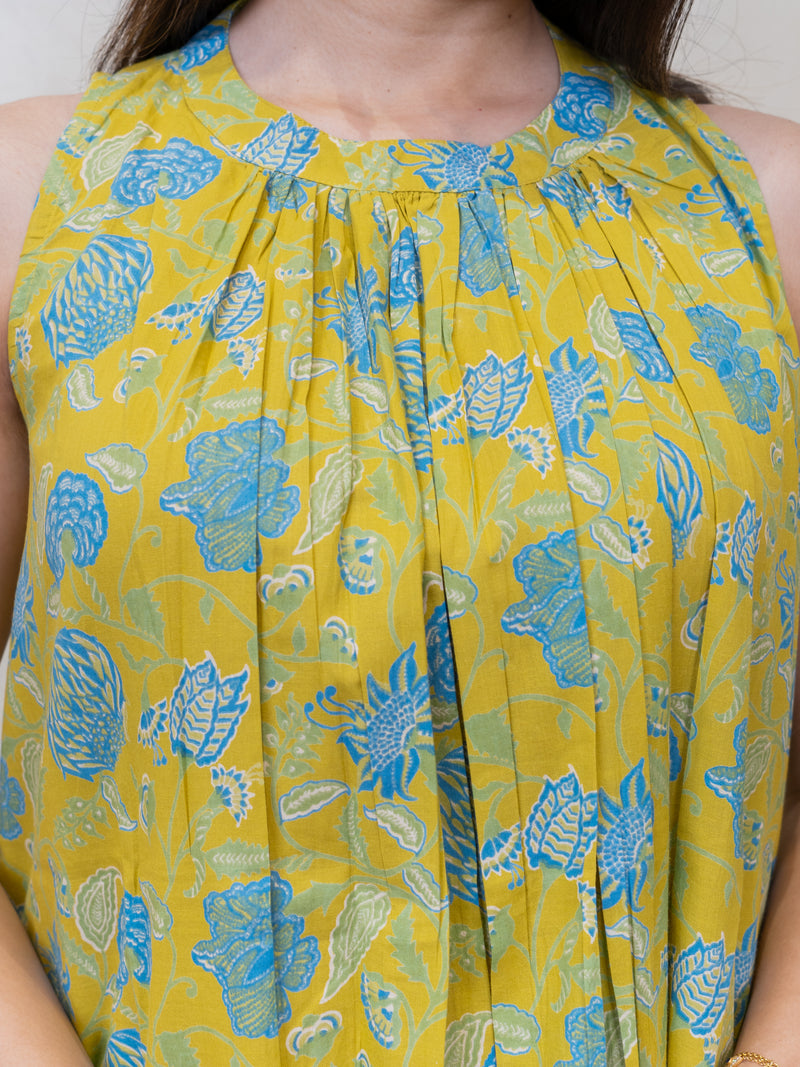 Cotton Hand Block Printed Dress - Yellow