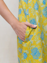 Cotton Hand Block Printed Dress - Yellow