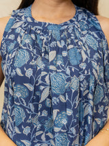 Cotton Hand Block Printed Dress - Blue