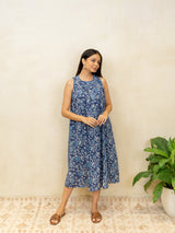 Cotton Hand Block Printed Dress - Blue