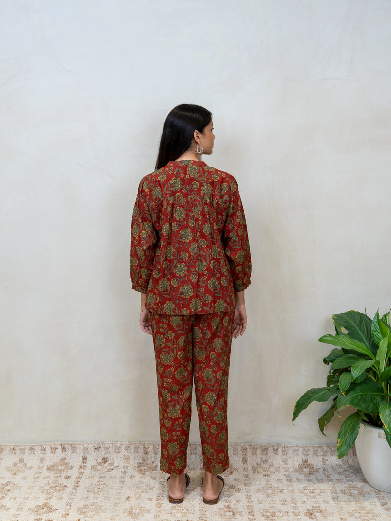 Cotton Hand Block Printed Top - Red