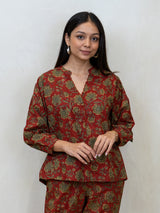 Cotton Hand Block Printed Top - Red