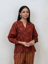 Cotton Hand Block Printed Top - Red