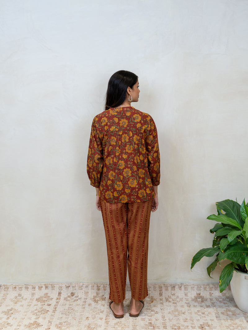 Cotton Hand Block Printed Top - Red