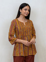 Cotton Hand Block Printed Top - Yellow