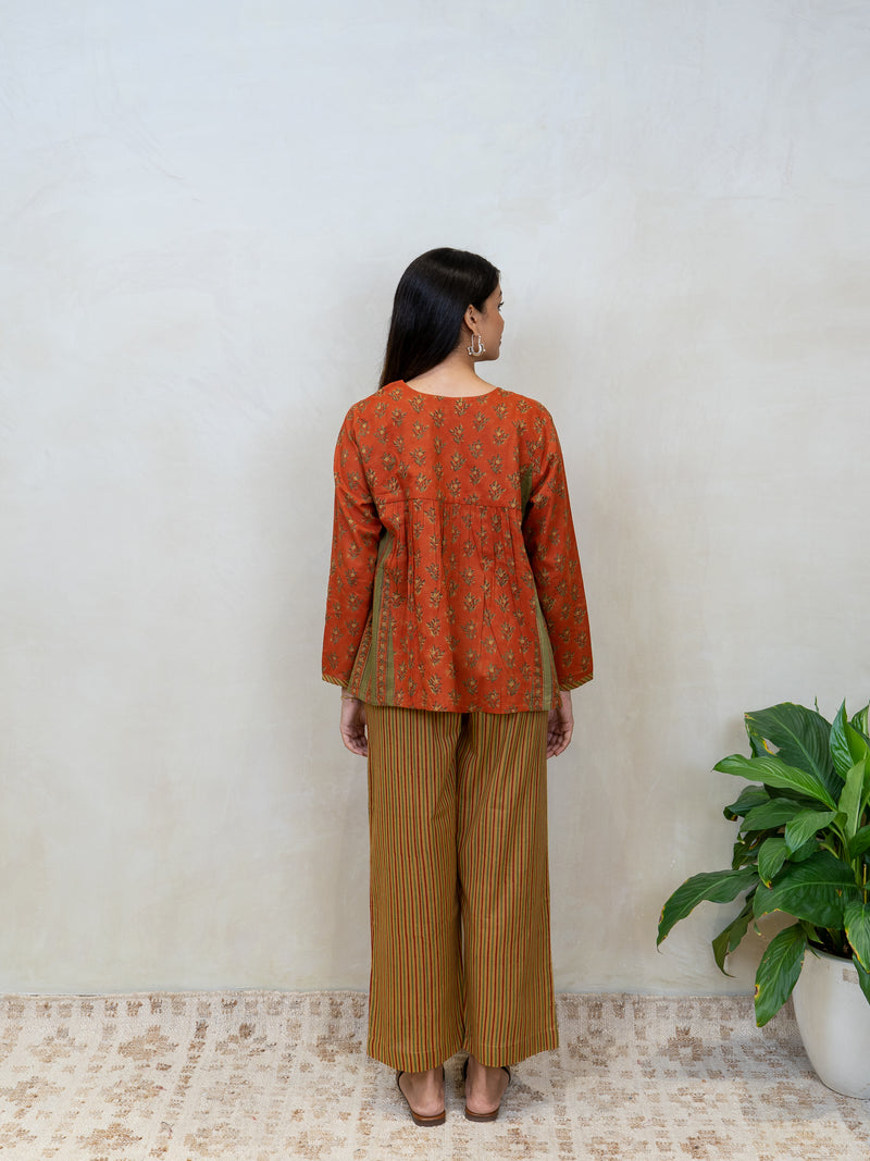 Cotton Hand Block Printed Top - Orange