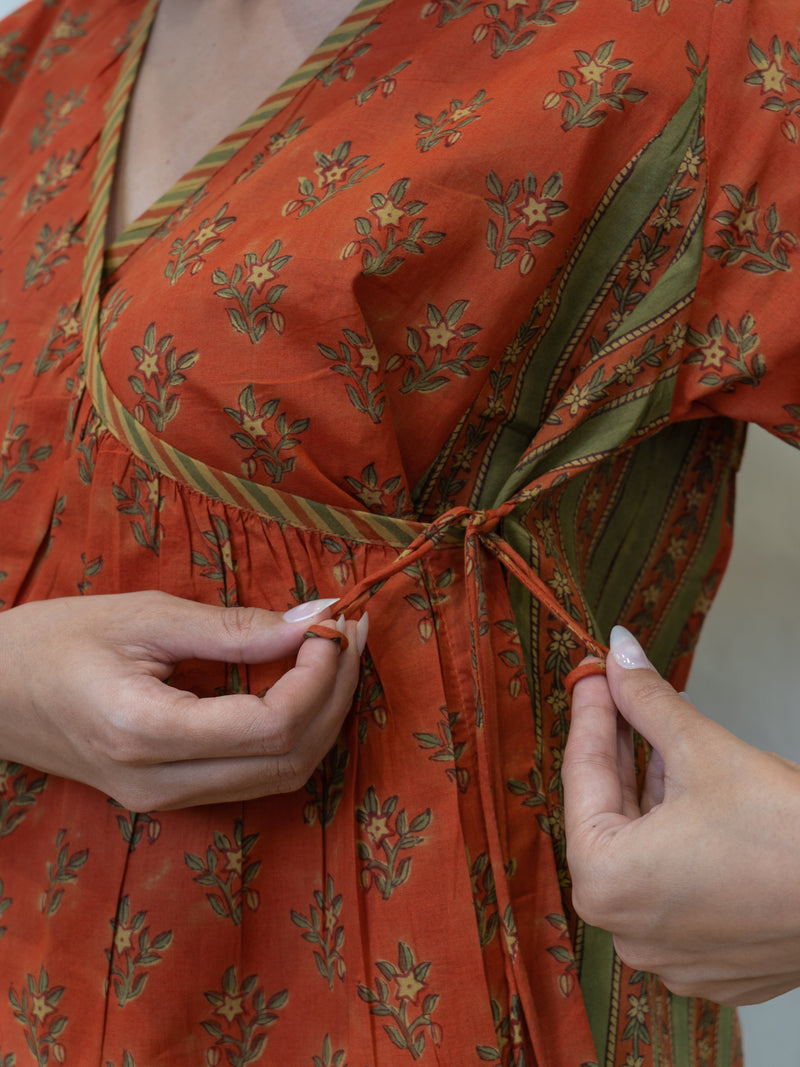 Cotton Hand Block Printed Top - Orange