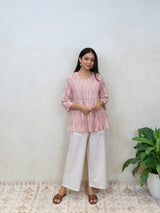 Cotton Hand Block Printed Top - Pink