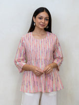 Cotton Hand Block Printed Top - Pink