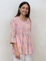 Cotton Hand Block Printed Top - Pink