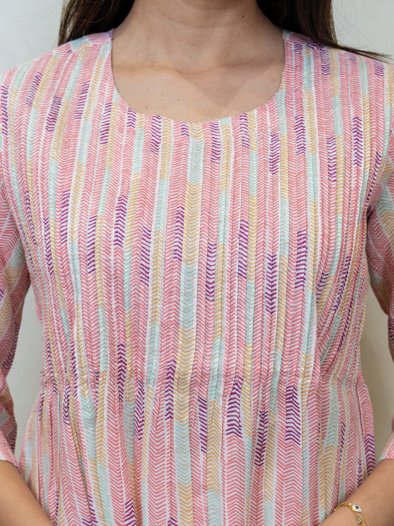 Cotton Hand Block Printed Top - Pink