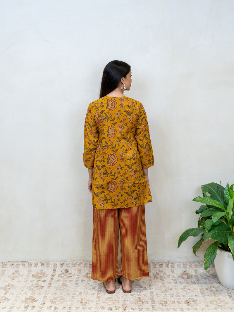 Cotton Hand Block Printed Top - Yellow