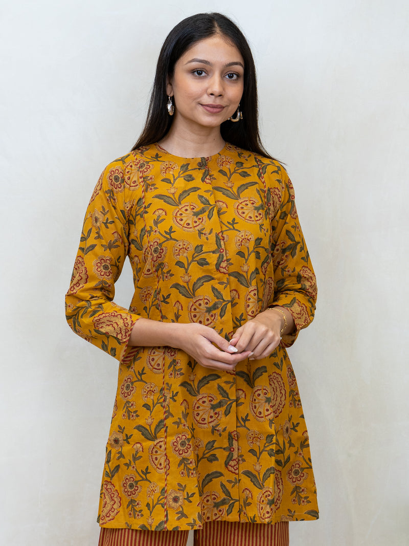 Cotton Hand Block Printed Top - Yellow