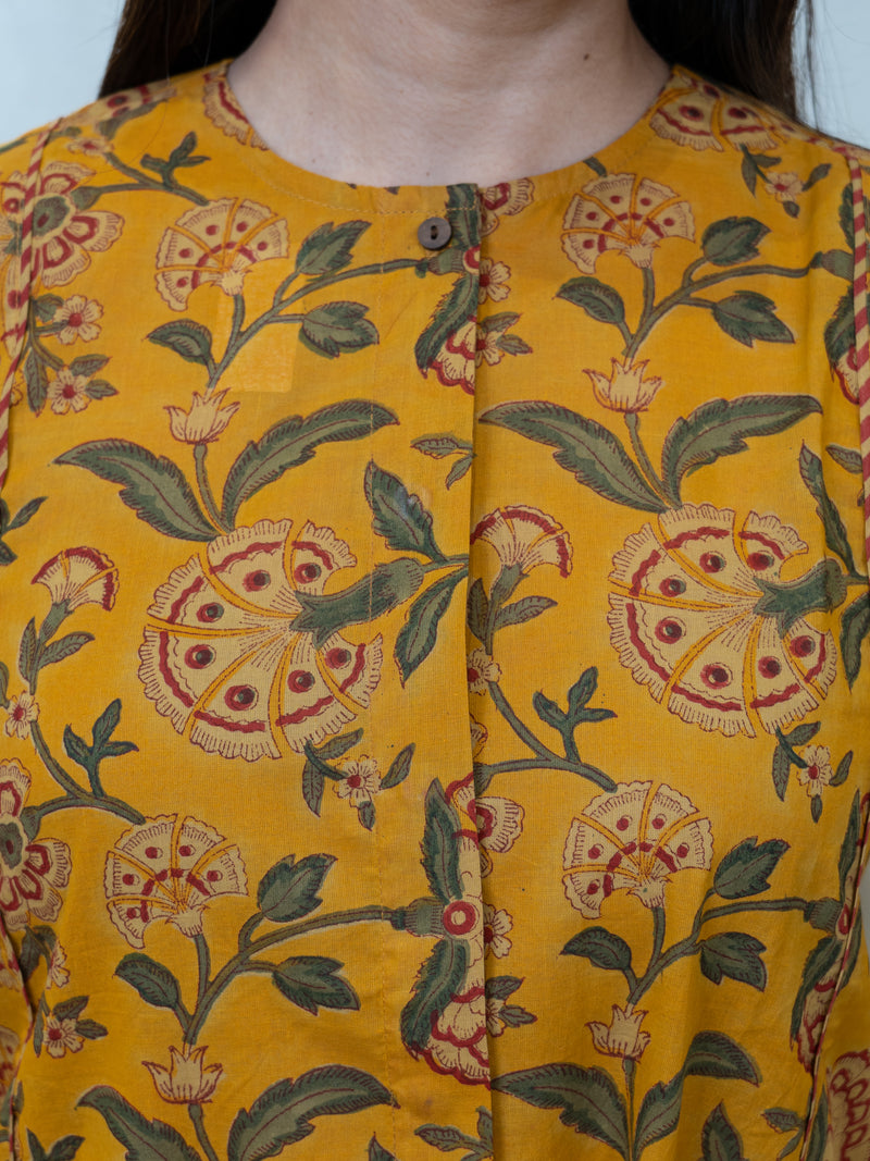 Cotton Hand Block Printed Top - Yellow