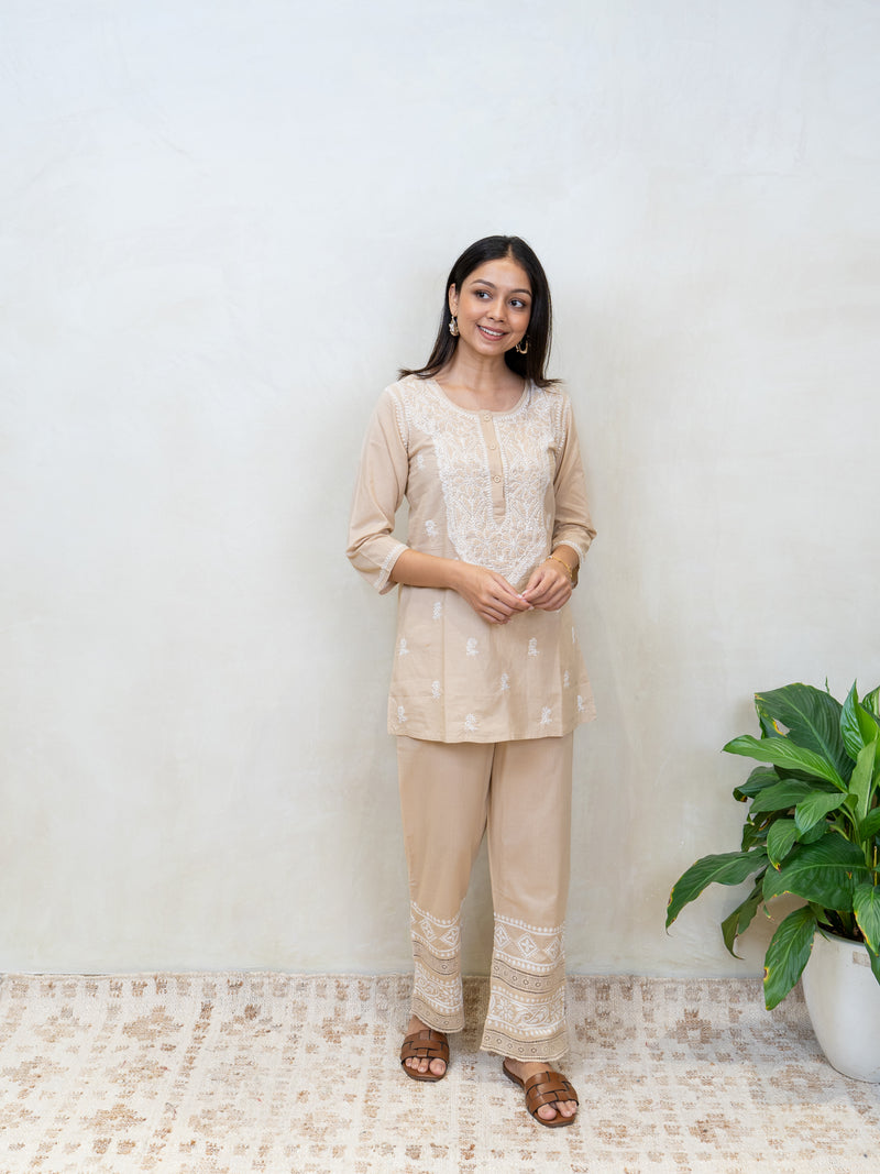 Cotton Chikankari Parallel - Beige