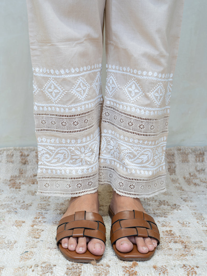 Cotton Chikankari Parallel - Beige