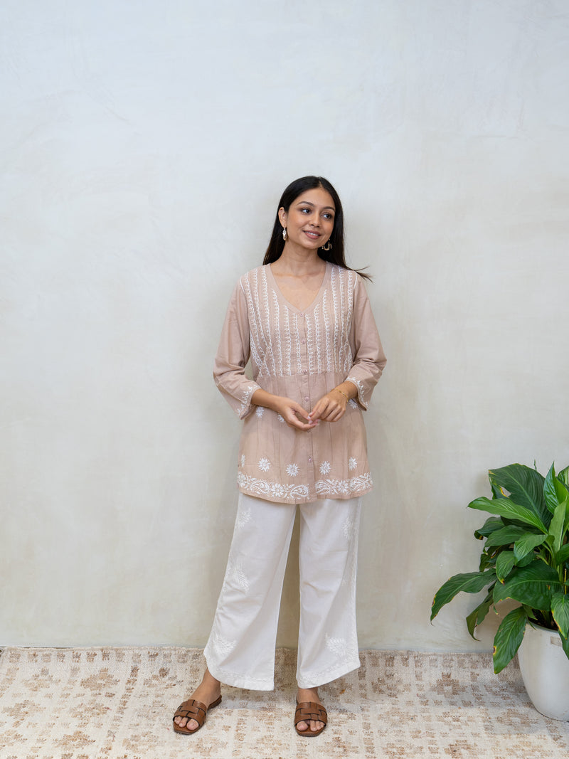 Cotton Chikankari Kurti - Light Pink