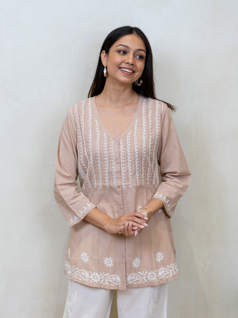 Cotton Chikankari Kurti - Light Pink