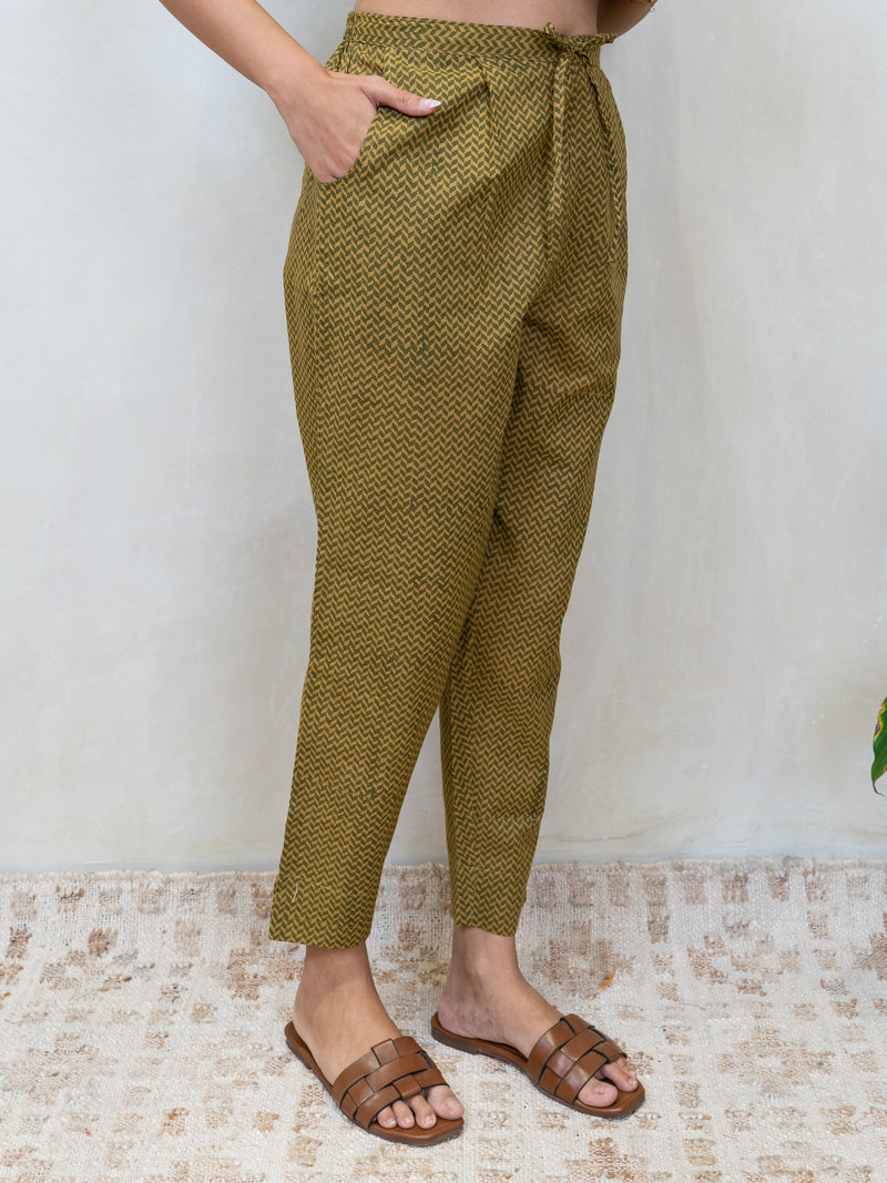 Cotton Hand Block Printed Pant - Green