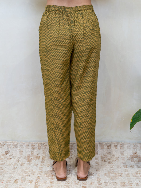 Cotton Hand Block Printed Pant - Green