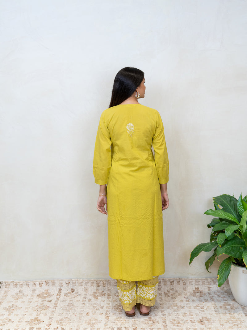 Cotton Chikankari Kurta - Yellow