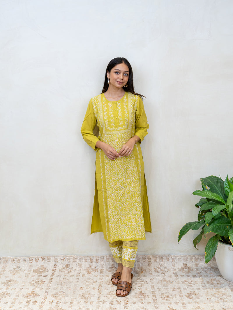 Cotton Chikankari Parallel - Green