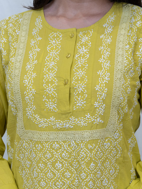 Cotton Chikankari Kurta - Yellow