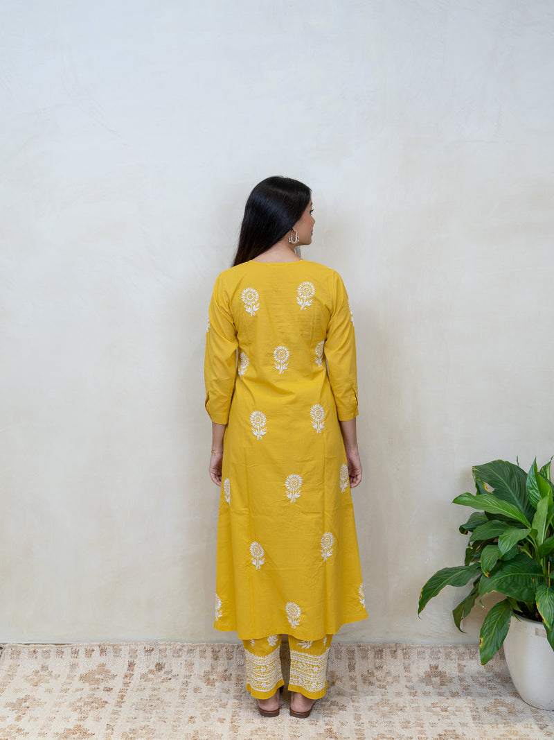 Cotton Chikankari Kurta - Yellow