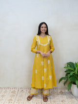 Cotton Chikankari Parallel - Yellow