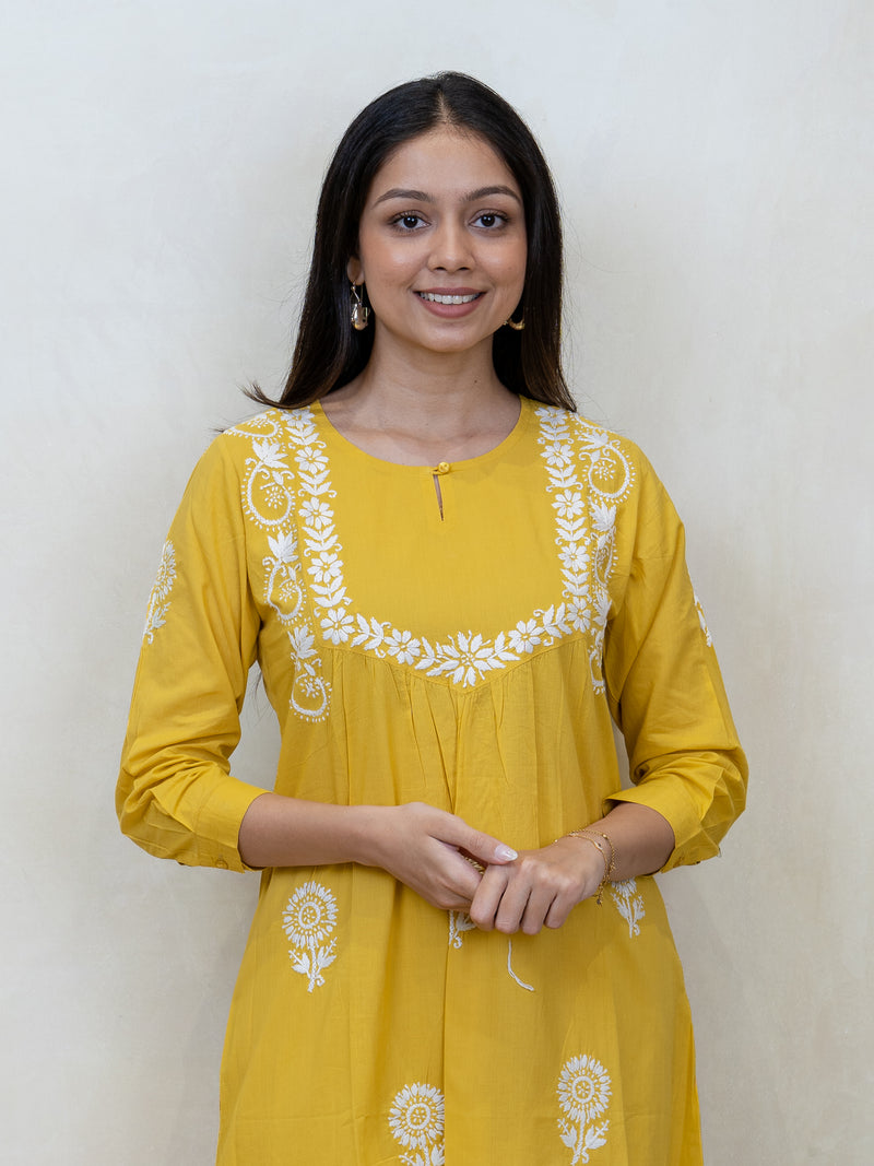 Cotton Chikankari Kurta - Yellow