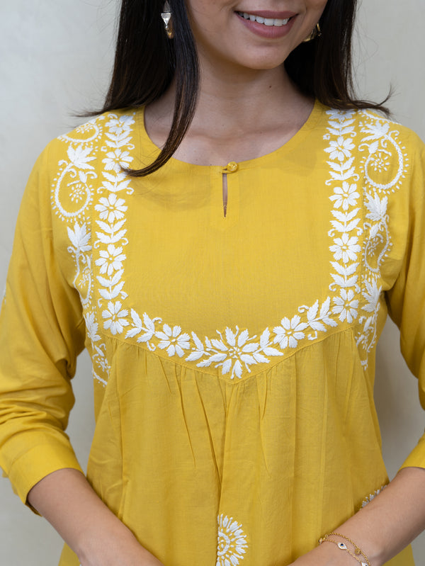 Cotton Chikankari Kurta - Yellow