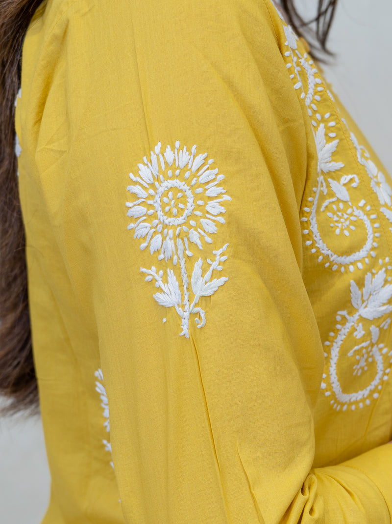 Cotton Chikankari Kurta - Yellow