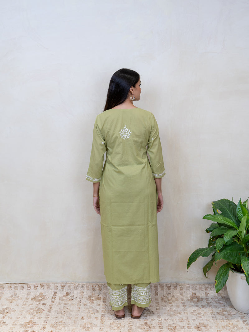 Cotton Chikankari Kurta - Green