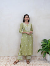 Cotton Chikankari Kurta - Green