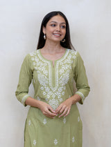 Cotton Chikankari Kurta - Green