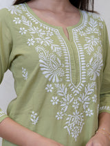 Cotton Chikankari Kurta - Green