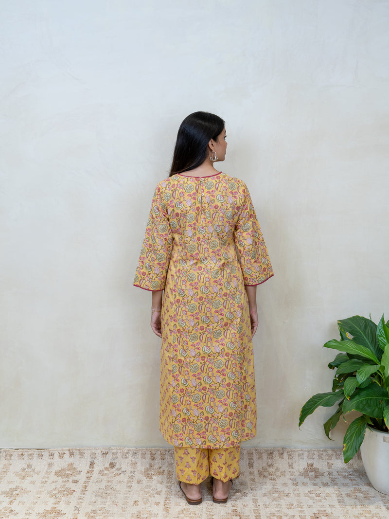 Cotton Hand Block Printed Kurta - Yellow