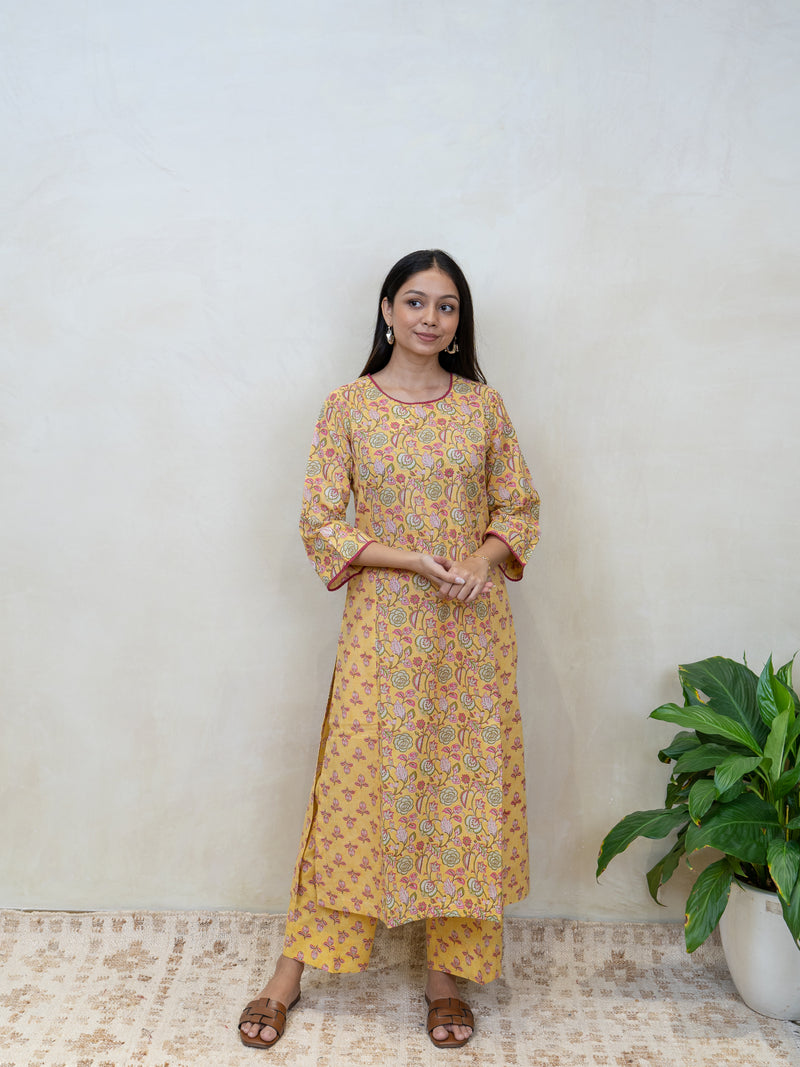 Cotton Hand Block Printed Kurta - Yellow