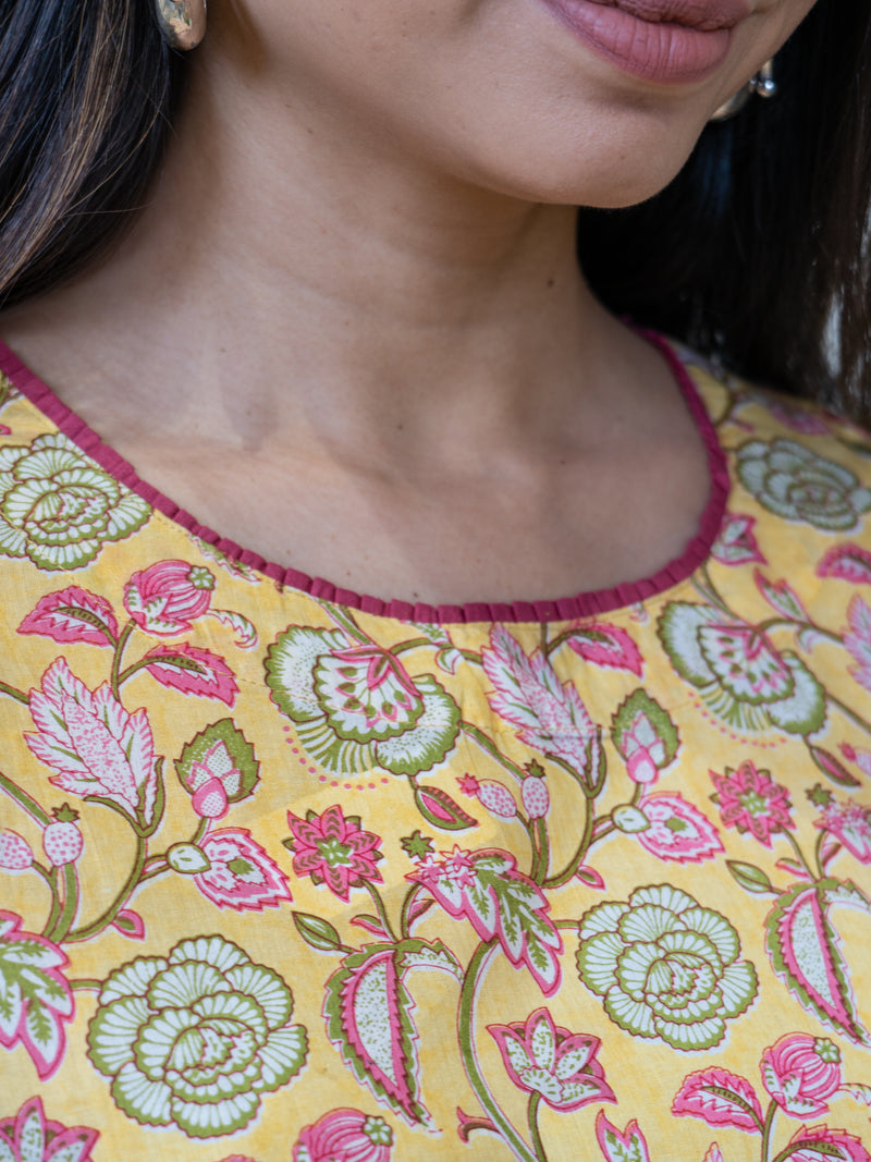 Cotton Hand Block Printed Kurta - Yellow