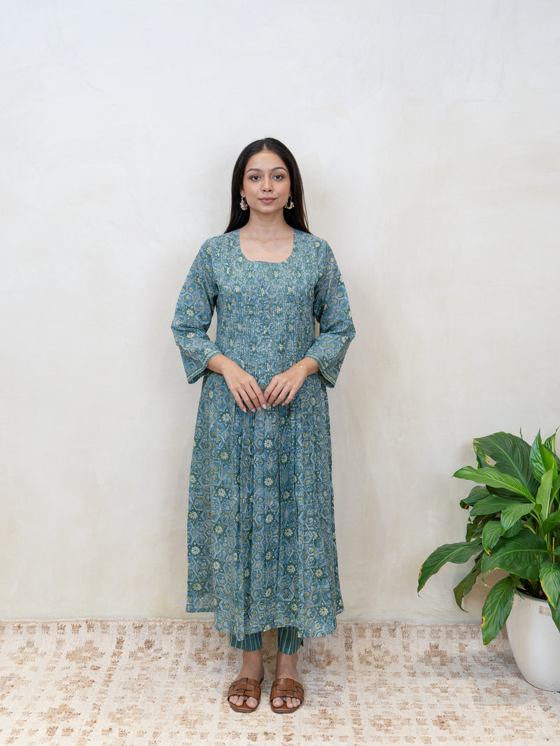 Cotton Hand Block Printed Kurta - Blue