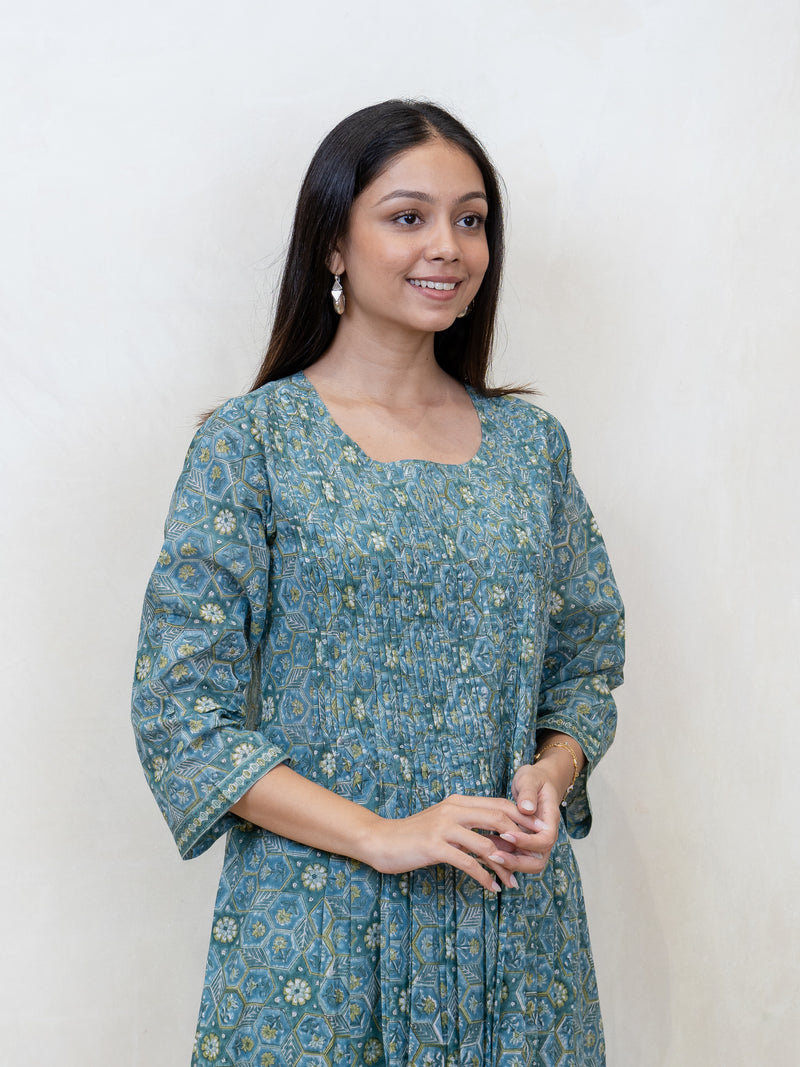 Cotton Hand Block Printed Kurta - Blue