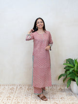 Cotton Hand Block Printed Parallel - Pink